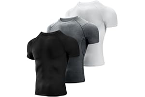 Niksa 3 Packs Compression Tops for Men Short Sleeve Mens Running Top Mesh Design Quick Dry Base Layer Top for Gym Sports Fitness Workout Cycling,Training