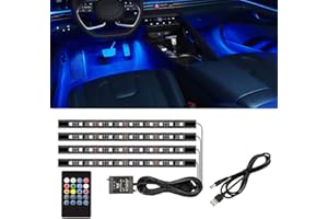 Bynome Car LED Light Strip, Music Sound-activated and Remote Control 4 in1 Waterproof 12 LED SMD Light Bar RGB Car Atmosphere Interior Lights (12LED Remote USB)