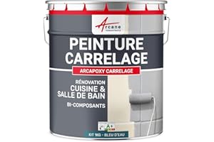 ARCANE INDUSTRIES Peinture carrelage Cuisine & Salle de Bain, résine bi-composante : Arcapoxy carrelage - 1 kg (jusqu'à 10 m² en 2 Couches) Bleu d'eau - RAL 5021