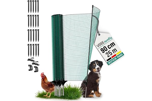 VOSS.farming clôture Classic Non électrifiable, 25 m x 90 cm, 15 piquets, 1 Pointe Filet pour Animaux, clôture Mobile de Jardin et Cour