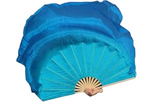Winged Sirenny Single Belly Dance Short Silk Fan Veil,Large Flutter Flag Streamer(gradient turquoise)