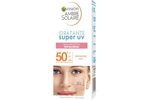 Garnier Ambre Solarny Krem do twarzy Super UV Ochrona przeciwsłoneczna z działaniem nawilżającym 24 godziny dla skóry suchej, wzbogaconej o glicerynę, bardzo wysoka ochrona SPF50+ 40 ml