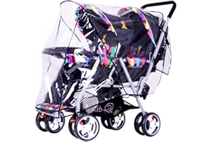 IPENNY Universal Tandem Stroller Raincover Twins Strollers Double Pushchairs rain Cover for Pram Buggy Rainproof Dustproof Windproof Rain Cover with Canopy and Zipper Door