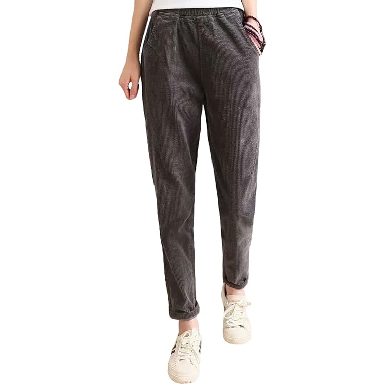 Pantalon Barrel Femme En Velours Côtelé | Coupe Jambes Larges | Pantalon D'hiver Chaud | Taille Moyenne à Grande Taille