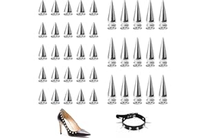 EXIN DEHCEN 150 Piezas Tachuelas para Ropa De Cono 100 7X10mm Tachuelas para Cuero+50 7X20mm Remaches para Cuero, Metalizado Pinchos Punk para DIY Decorar Pulseras Cordones De Bricolaje (Plata)