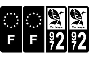 HADEXIA Lot de 4 Autocollants Plaque d'immatriculation 972 Martinique BIS Noir & F Europe