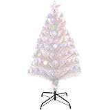 HOMCM Albero di Natale Artificiale 90cm con 90 Luci LED Colorate e Fibre Ottiche, 90 Rami, Base in Metallo Pieghevole, Bianco
