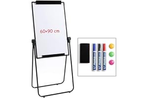 DOEWORKS Tableau Blanc Chevalet 90 x 60cm avec U-Support, Tableau Magnétique Double Face, Hauteur Réglable & Pliable pour Maison École Bureau, Noir