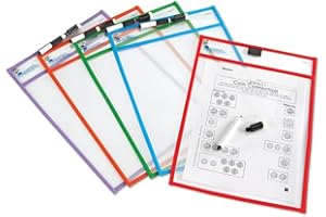 Learning Resources Fundas para Escribir y Borrar – Set de 5 Fundas Reutilizables con Rotuladores – para Hojas A4 – Desde 3 Años – Juego Educativo Sostenible