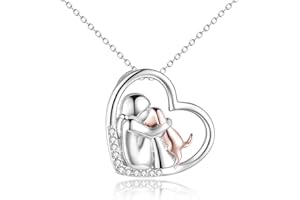 YFN Colgante de oro rosa para niñas y mujeres, plata de ley, colgante de abrazo entre niña y perro, Plata esterlina, Circonia cúbica