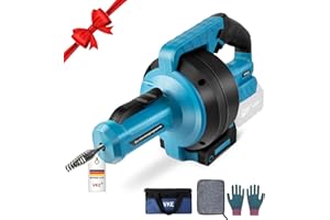 VKE 21 V cordless pipe cleaning spiral, 7 m, 610 rpm, suitable for 20-75 mm pipes, compatible with 21 V battery, spiral drain pipe cleaning, used for sewers, toilets, sinks (without battery)