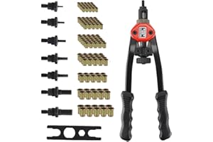 ANESTY Set di pinze rivettatrici per dadi a leva, pinza per rivetti ciechi con manico filettato, per lamiere spesse in acciaio con 7 punte intercambiabili M3 M4 M5 M6 M8 M10 M12 e 150 pezzi