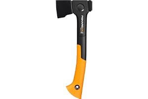 Fiskars X-series X14 Universalyxa, XS, Längd 35,5 cm, Huvudvikt 529 g | Idealisk för Kvista, Vedtillverkning och för Snickeriarbete, Dubbelt härdat Stål/FiberComp, Svart/Orange, 1069102