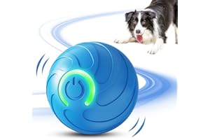 Czerio Interactive Pet Toy Automatic Rolling Ball, 2025 New Vibrating Dogs Ball Moving Dog Balls with LED Flash Light, Washable Durable Electronic Dog Toy Rechargeable Cat Toys (blue)