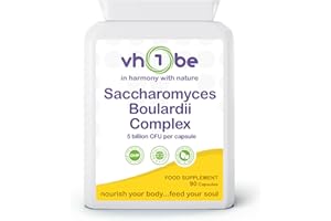 Saccharomyces Boulardii Probiotic – 90 Capsules | 5 Billion Friendly Bacteria with Olive Leaf, Biotin & Vitamin D | Natural Yeast Supplement for Gut Balance & Immune Support | UK Made by vh1be