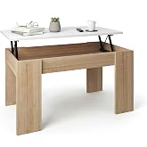 Duehome Norak Lift-Up Coffee Table, with Interior Compartment | Artik Canadian Oak and White Living Room Side Cabinet, Hidden