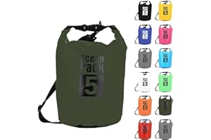 MOMAHUA 5L Dry Bag,Sage Green Waterproof Bag with Adjustable Shoulder Strap,Small Capacity Swimming Bags 2L/5L/10L/15L/20L/25L/30L Dry Sack for Paddle Boarding,Wet Bags for Travel,Outdoor Camping