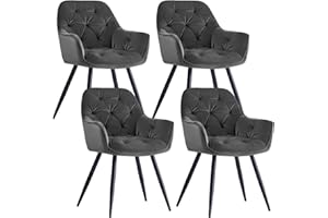 ‎JYMTOM JYMTOM Esszimmerstühle mit dickem Samtstoff gepolsterter Sitz, Metallbeinen, Armlehnen und Rückenlehne Eckstuhl für Lounge Wohnzimmer(grau,4)