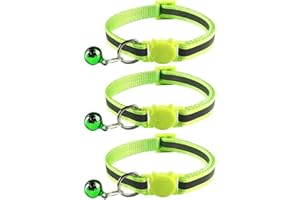 Tafeiya 3x Reflective Design Adjustable Cat Collars More Safety Quick Release Safety Buckle with Bell (Fluorescent Green)