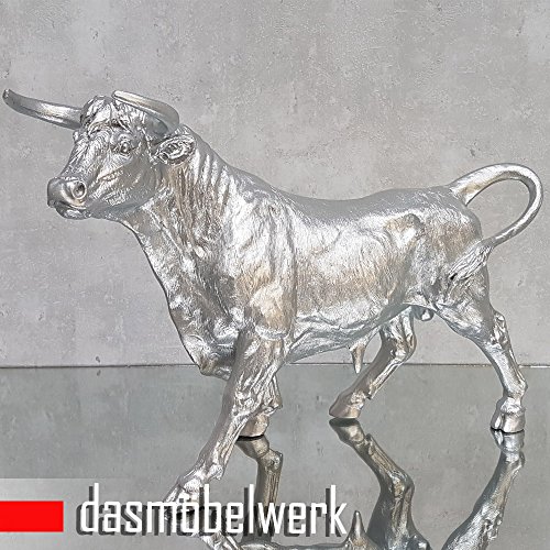 Große Deko Figur Stier Bulle silber glänzend Skulptur Rind - 2