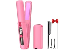 BURMONG Fer à Lisser Sans Fil, Lisseur Boucleur Cheveux 2 en 1, Portable Mini Lisseur avec USB Rechargeable, Température Réglable 160℃-220℃, Chauffage Rapide, Batterie 4500 mAh, Mini Lisseur de Voyage (Rose)