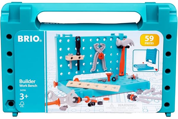 BRIO 34596 Builder Work Bench | arbetsbänk lekset, staminlärning, utvecklar motoriska färdigheter, uppmuntrar kreativitet, åldrar 3 år och äldre
