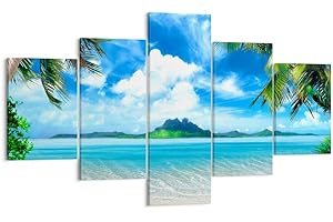 ARTTOR Lienzos decorativos Playa vacaciones isla palma Cuadro Sobre Lienzo Moderno 125x70cm Cuadros Decoracion Salon Dormitorio Cuadros Pared Imágenes Tríptico 5 Piezas Wall Art Prints Decor EA125x70-2528