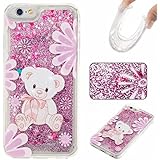 KSHOP Funda para iPhone 7/ iphone 7S 4.7", Case Cover Best Selling Transparente Fluido Oso Morado Bling Claro Lentejuelas Del Brillo Plástico Líquido Trasera Protección Case Cover Carcasa Funda para Apple iPhone 5 5S -oso morado Arena Movediza