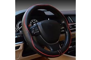 RSEPT Gomass Car Steering Wheel Cover, Anti-Slip, Safety, Soft, Breathable, Heavy Duty, Thick, Full Surround, Sports Style (Black with Red line)