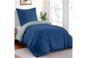 Dreamzie Funda Nordica Cama 135x200 cm con 1 Funda Almohada 80x80 cm - Azul Oscuro/Azul Grisáceo - Funda nordicas 135x200 de 100% Microfibra. Funda Nórdica Certificada sin Productos Químicos