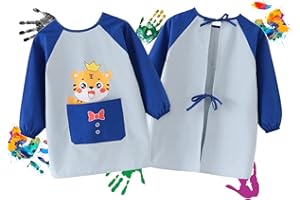 FAMIDIQGO Tablier de peinture pour enfants avec poche, motif de lapin à longues oreilles, imperméable et résistant à la saleté, léger et respirant, peinture d'art applicable à l'école (rouge)