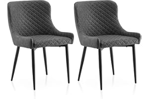 TUKAILAi Grey Dining Chairs Set of 2 Faux Leather Kitchen Counter Chairs Tub Chairs with Backrest and Metal Legs, Dining Living Room Lounge Reception Chairs