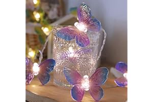 Fielegen 20 LED Butterfly String Lights, 9.84ft/3 Meter Battery Powered Purple Butterfly Fairy Lights for Home Bedroom Indoor Outdoor Garden Wedding Party Holiday Summer Decoration