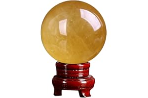 AITELEI Bola de cristal de cuarzo citrino natural de 3 cm, bola de cristal curativo Feng Shui, bola de meditación, bola de piedra con soporte de madera
