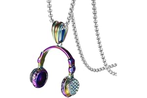 PAURO Men's Stainless Steel Music Headset DJ Headphone Pendant Biker Necklace, Gold/Black/Silver