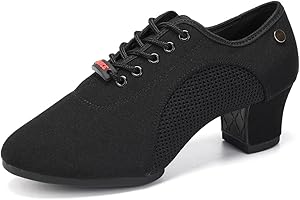 HIPPOSEUS Damskie Sznurowanie Lacińskie Buty do ćwiczeń Tanecznych Zamkniętych Stóp Salsa Tango Taniec Traning Buty Niskie Obcasy,Wzór LHD