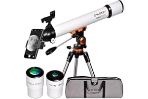 SLOKEY DISCOVER THE WORLD Telescopio Astronómico Profesional para niños y Principiantes - Portátil 28x-210x, Fácil de Montar y Usar - Adecuado para Observar la Luna, Planetas y Galaxias Cercanas - Manual en Español