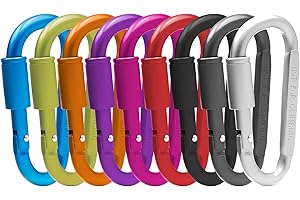 HONGTELLOR Mosquetones, Mosquetón de Bloqueo, 9 Unidades Mosquetón de Aluminio con Anillo en D para Exteriores, Camping, Viajes, Pesca, Mochila, Llavero, Ganchos de Bloqueo de Puerta de Tornillo Resistentes