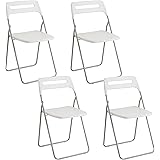 Baroni Home Sedia Pieghevole Salvaspazio, Sedia da Pranzo per Interno ed Esterno con Struttura in Acciaio, 42x38x78 cm (4 Pez
