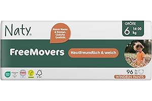 ‎NATY Eco by Naty Baby Windeln Pants - umweltfreundliche Premium-Bio Höschenwindeln aus pflanzenbasierten Materialien, sehr saugfähig und frei von gefährlichen Chemikalien (Größe 6) | 96 Stück (3er Pack)