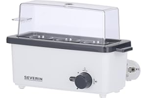 SEVERIN Cuiseur à œufs 300 W, Appareil de cuisson pour 1 à 3 œufs, Doseur d'Eau Gradué et Perce-Œufs Inclus, Cuit-œufs avec contrôle électronique du temps de cuisson, blanc/gris, EK 3161