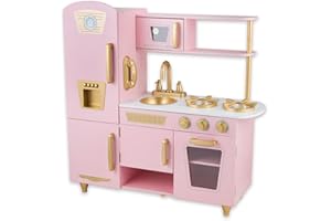 WOODENFUN Cuisine en Bois pour Enfants avec Évier, Cuisinière, Four et Accessoires - Cuisine de Jeu à Partir de 3 Ans (Or Rose)