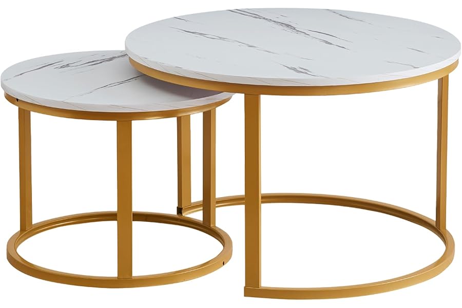 Everfurn Indus Medium Nesting Coffee Table White & Gold 2 Piece
