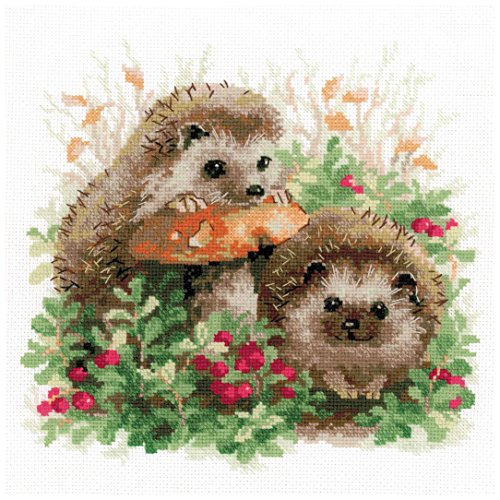 Riolis Igel in Lingonberries Kreuzstich Bild für die Home, mehrfarbig