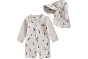 XIXIMAON Maillot de Bain Bébé Garçon Anti-UV Combinaison Natation Manches Longues et Chapeau de Bain Ensemble Piscine Plage Plongée Surf