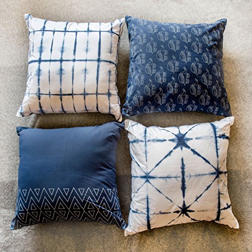 Folkulture Cushion Covers Blue White 18 x 18, Set of 4 Decorative Throw Pillow Case with Invisible Z Folkulture Cushion Covers Blue White 18 x 18, Set of 4 Decorative Throw Pillow Case with Invisible Z