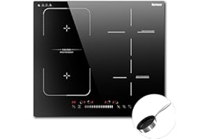 Karinear Plaque Induction 4 Feux avec Poêle, table de cuisson à induction 4 Foyers Encastrable avec Zone Flexible, Plaque Electrique avec Minuterie, Sécurité Enfant, 220-240V, 7200W, sans Prise