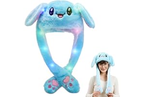 Mecctuck Bonnet avec oreilles mobiles, bonnet avec lumière LED, bonnet amusant, bonnet avec oreilles, chapeau de fête en peluche, bonnet avec oreilles mobiles, chapeaux amusants pour l'hiver, Noël,
