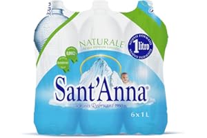SANT'ANNA Eau Sant’Anna, Bouteilles d’Eau Naturelle de 1,0 litre, Eau Minérale Naturelle en Bouteilles en Plastique 100% Recyclable, Paquet de 6 Bouteilles de 1,0 litre
