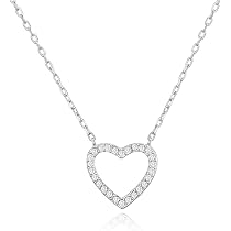 Philip Jones Collana Ciondolo Cuore Placcata Argento Con Cristallo Zircondia Bianco - Regalo Idea
